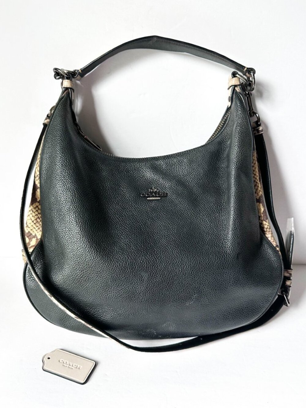 Coach Harley Hobo Crossbody Shoulder Bag Black & Snake Embossed Leather F57503